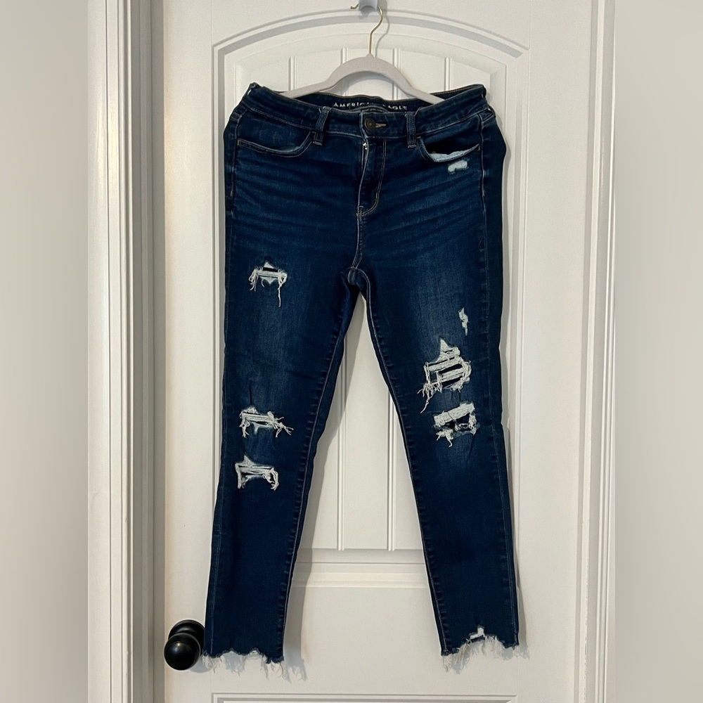 American Eagle Outfitters Dark Blue Ripped Skinny Jeans